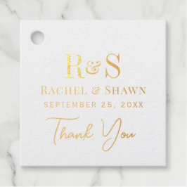 Étiquette-cadeau Élégant blanc chic moderne Monogramme Mariage or