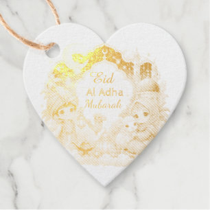 Étiquette-cadeau Elegant Chibi Eid Aldha Mubarak feuille d'or