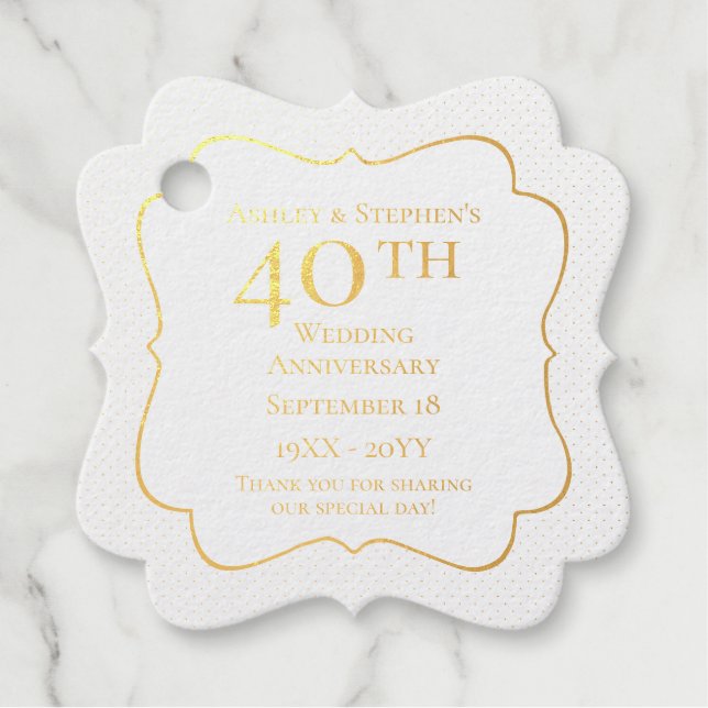 Étiquette-cadeau Elégant Classy 40e anniversaire de Mariage (Devant)