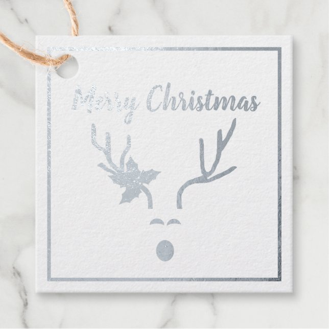 Étiquette-cadeau Élégant Joyeux Noël Argent Rindeer (Devant)