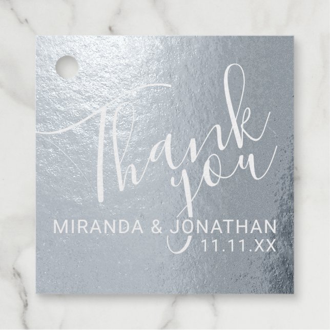 Étiquette-cadeau Élégant Mariage de Merci à huile d'argent (Devant)