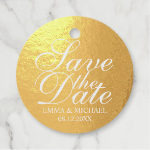 Étiquette-cadeau Elégant mariage Gold Foil Enregistrer la date