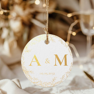 Étiquette-cadeau Élégant, Monogramme, Laine d'art, Mariage