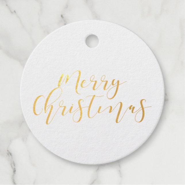 Étiquette-cadeau Élégante calligraphie Joyeux Noël véritable feuill (Devant)