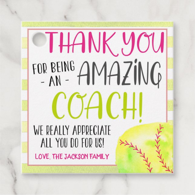Étiquette cadeau entraîneur de softball (Devant)