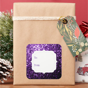 Étiquette cadeau faux paillettes violet foncé