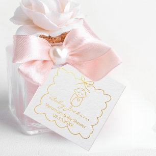 Étiquette-cadeau Fête de Naissance Moderne Bébé Mignon et Nœud Papi