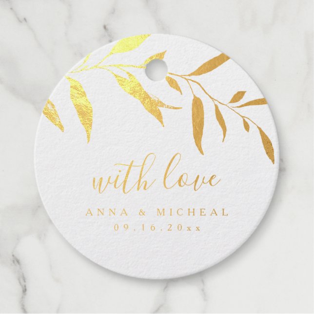 Étiquette-cadeau Feuilles verdoyants minimaux "avec amour" (Devant)