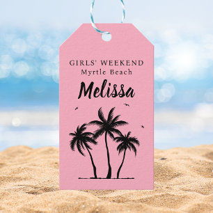 Étiquette Cadeau Fille Weekend Rose Pâle Palmier