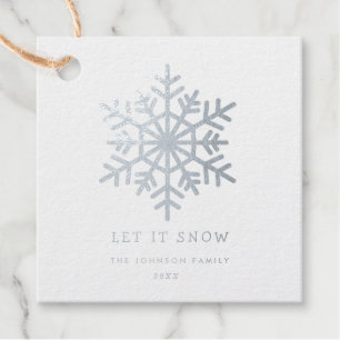 Étiquette-cadeau Fléau de neige simple en feuille d'argent - laisse