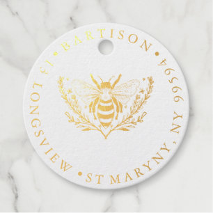 Étiquette-cadeau Fleur abeille RONDE RENVOI ADRESSE CAOUTCHOUC