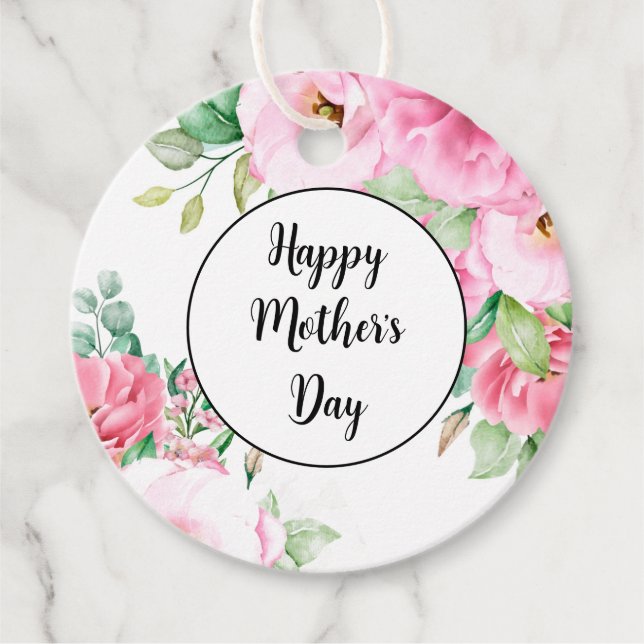 Étiquette cadeau fleurs roses fête des mères (Devant)