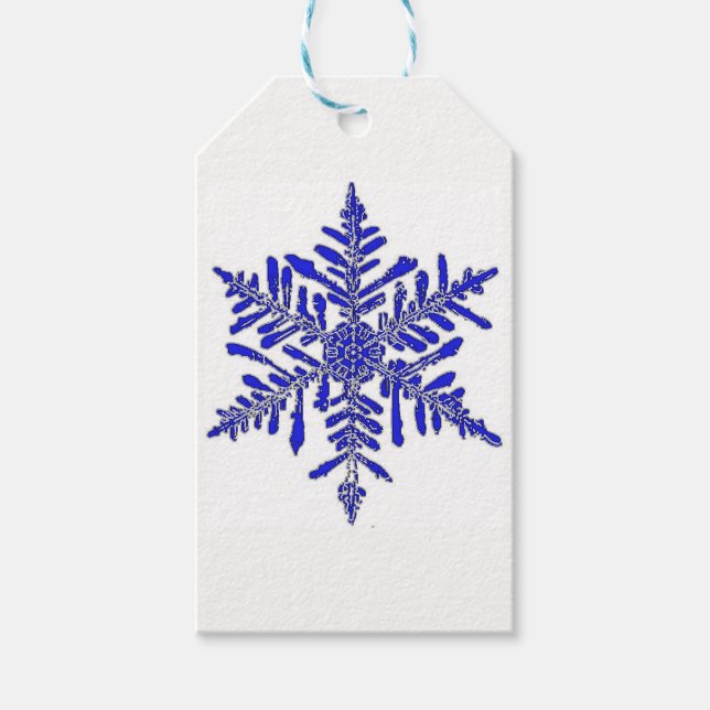 Étiquette cadeau flocon de neige bleu (Devant)