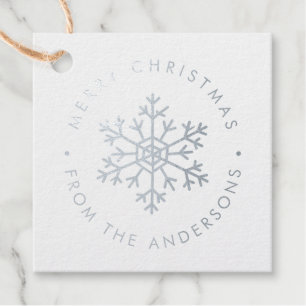 Étiquette-cadeau Flocon de neige métallique Photo du client Noël
