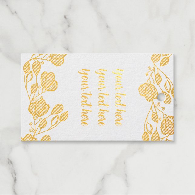 Étiquette cadeau florale en feuille d'or élégante  (Recto (horizontal))