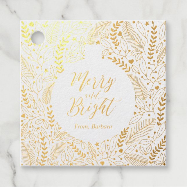 Étiquette-cadeau Foliage d'hiver | Balise cadeau Merry & Bright Gol (Devant)