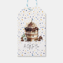 Étiquette cadeau gâteau et confettis