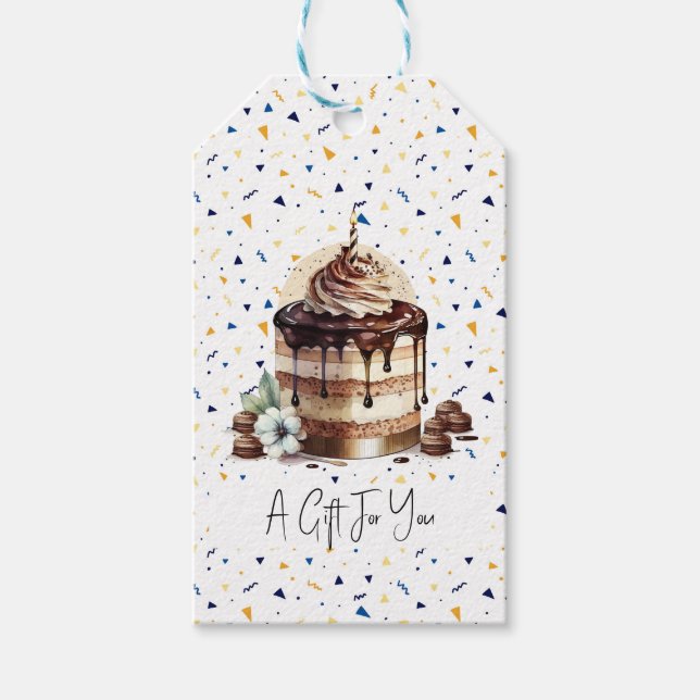 Étiquette cadeau gâteau et confettis (Devant)
