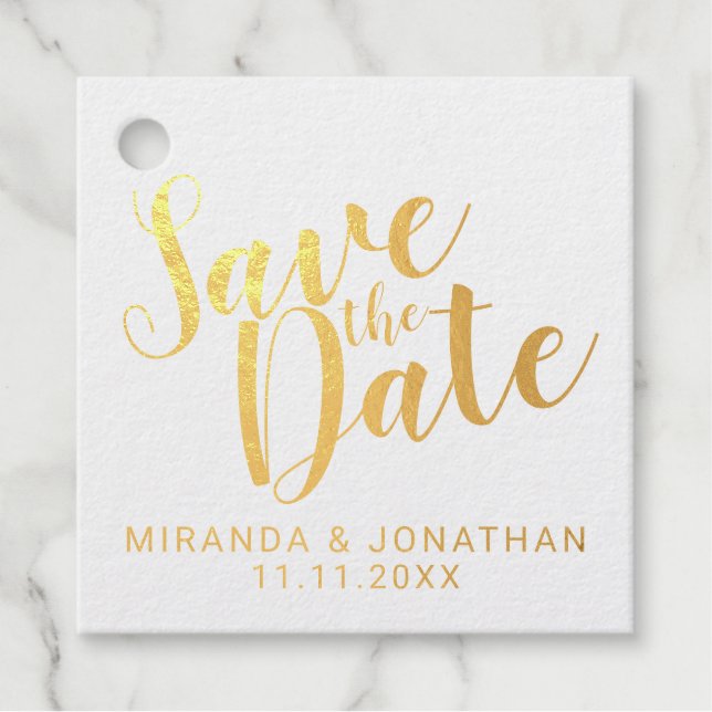 Étiquette-cadeau Gold Foil Wedding Enregistrer la date (Devant)