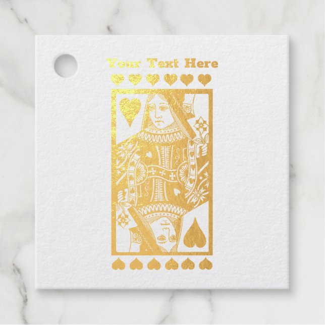 Étiquette-cadeau Golden Fancy Heart Queen Jouer Cartes Coeurs (Devant)