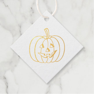 Étiquette-cadeau Halloween citrouille face or huile d'olive