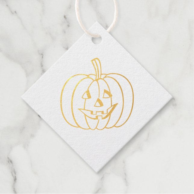Étiquette-cadeau Halloween citrouille face or huile d'olive (Devant)