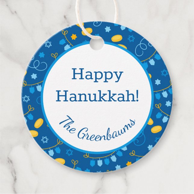 Étiquette cadeau Hanoukka Dreidels (Devant)