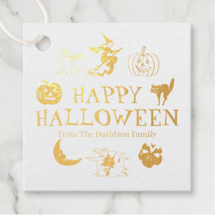 Étiquette-cadeau Happy Halloween nom personnalisé noir blanc éffray