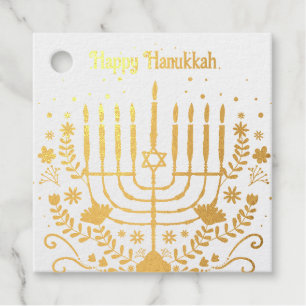 Étiquette-cadeau Happy Hannukah menorah fleuri