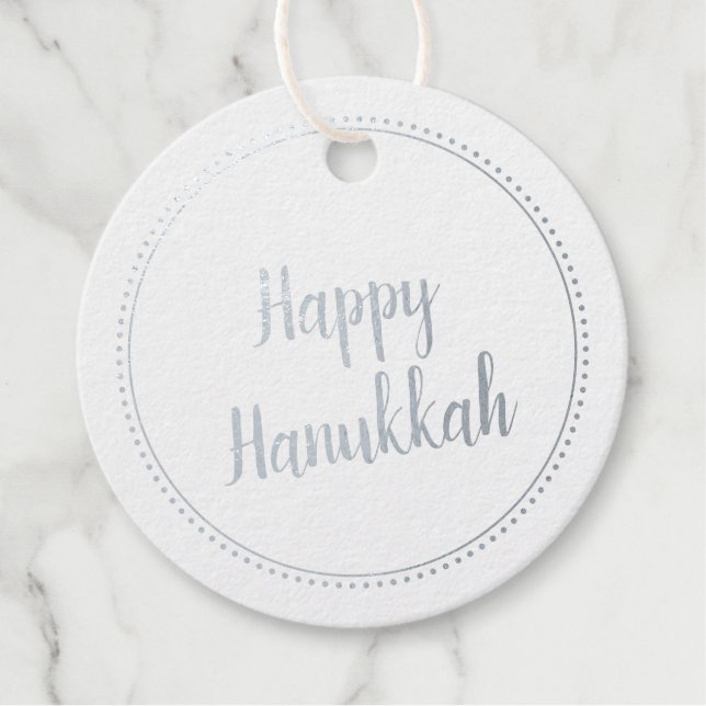 Étiquette-cadeau Happy Hanoukka Elegant Silver Foil Frontière Milgr (Devant)