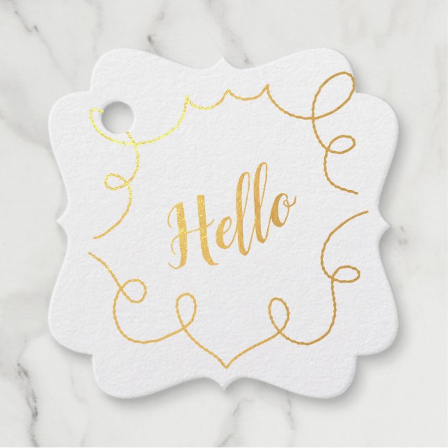 Étiquette-cadeau Hello Scribble Metallic Print (Devant)