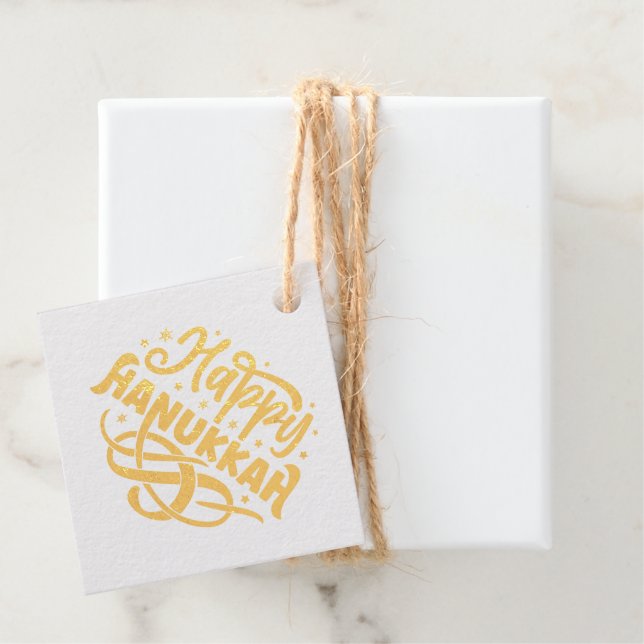 Étiquette-cadeau Heureux Hanoukka Gold (Avec boite)