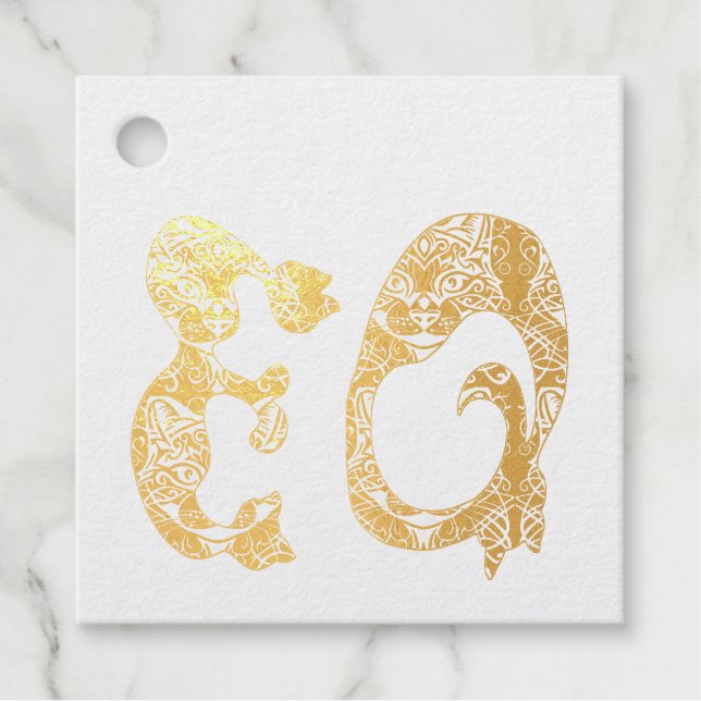 Étiquette-cadeau Initiales de monogramme en langue anglaise de chat (Devant)