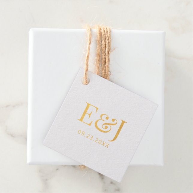 Étiquette-cadeau Initiales de monogramme simple or (Avec boite)