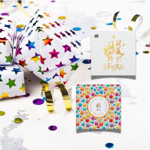 Étiquette-cadeau Joli arc-en-ciel Pois Motif lapins de forêt