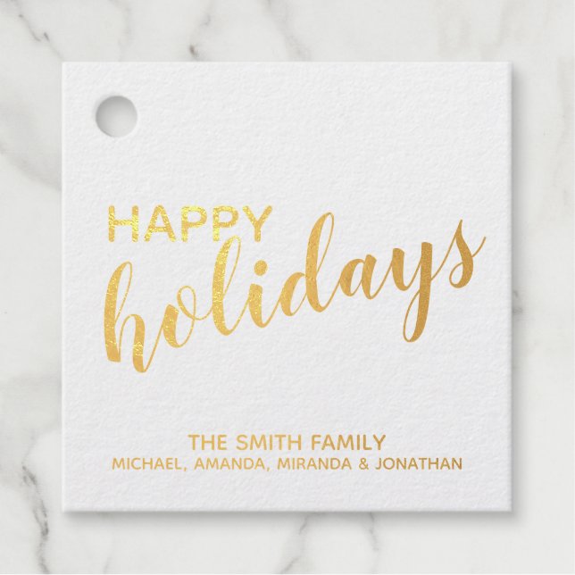 Étiquette-cadeau 'Joyeuses Vacances' Elégante Gold Foil (Devant)
