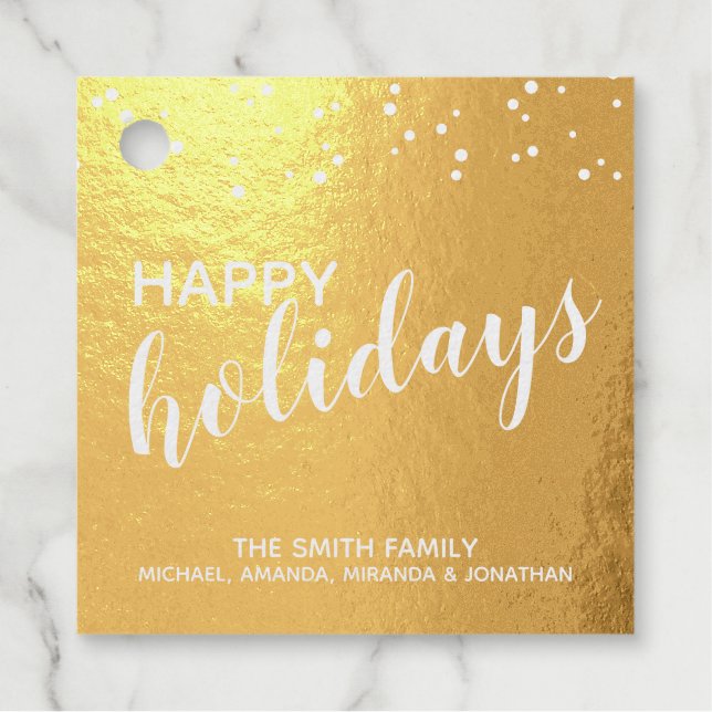 Étiquette-cadeau 'Joyeuses Vacances' Elégante Gold Foil (Devant)