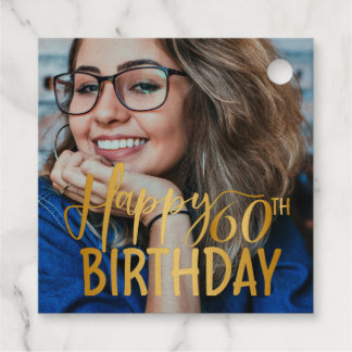 Étiquette-cadeau Joyeux 60e anniversaire Script photo personnalisée