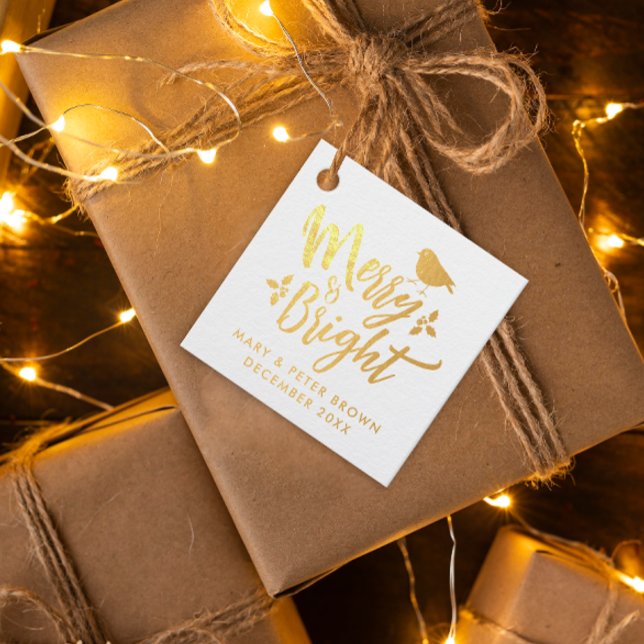 Étiquette-cadeau Joyeux Glam Et Bright Christmas Bird Typo (Créateur téléchargé)