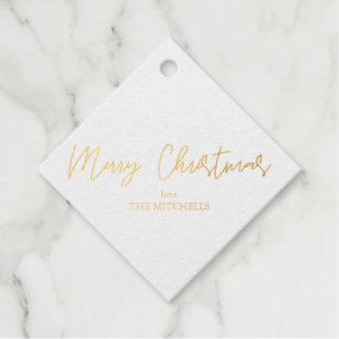 Étiquette-cadeau Joyeux Noël écriture moderne Nom Gold Foil