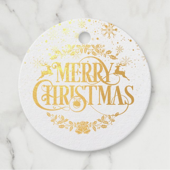 Étiquette-cadeau Joyeux Noël moderne Snowflakes Gold (Devant)
