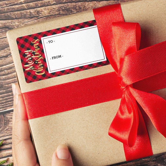 Étiquette cadeau Joyeux Noël Red Buffalo Plaid Sti (Merry Christmas Red Buffalo Plaid Sticker Gift Tag)