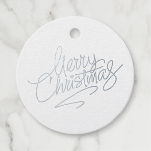 Étiquette-cadeau Joyeux Noël Script Real Silver Foil Round Cadeau