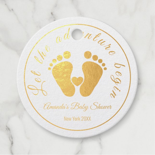 Étiquette-cadeau Laissez L'Aventure Commencer Le Baby shower Des Pi (Devant)