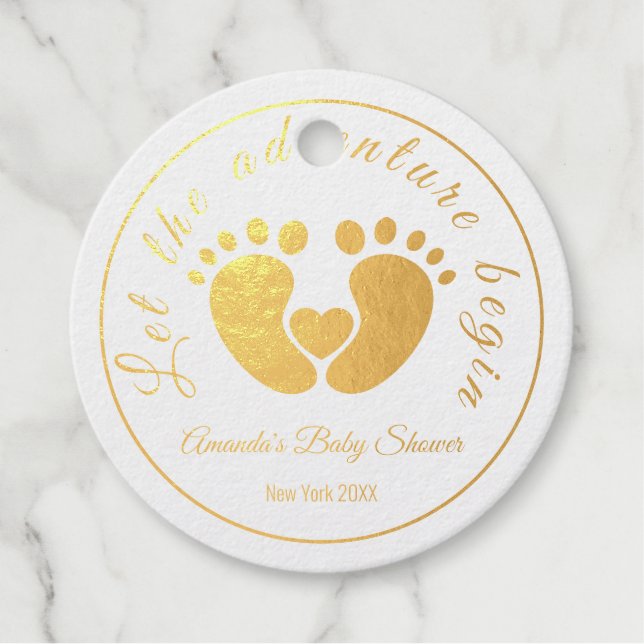 Étiquette-cadeau Laissez L'Aventure Commencer Le Baby shower Des Pi (Devant)