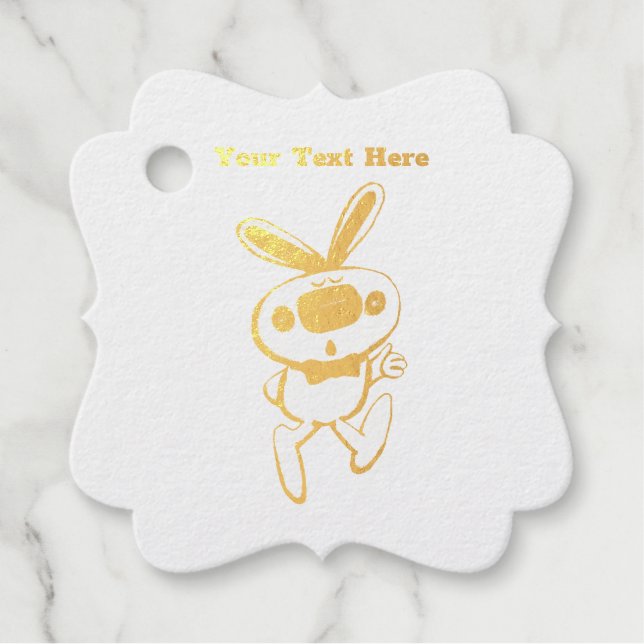 Étiquette-cadeau Lapin blanc mignonne en pouces dorés vers le haut  (Devant)