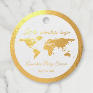 Étiquette-cadeau L'aventure commence Golden Globe Baby Shower