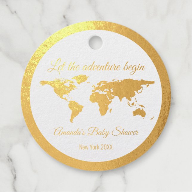 Étiquette-cadeau L'Aventure Commence Golden Globe Baby Shower (Devant)