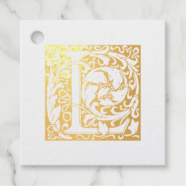 Étiquette-cadeau LETTRE D'ANNÉE D'OR ÉCLAIRÉ L MONogramme (Devant)