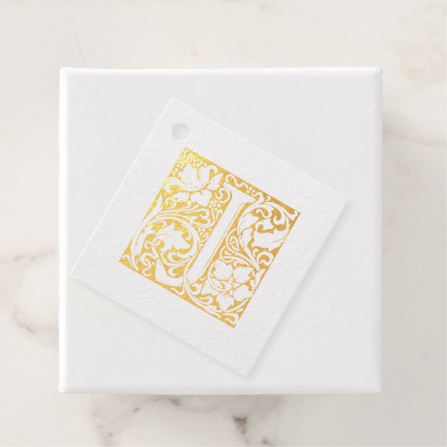 Étiquette-cadeau LETTRE D'ANNIVERSAIRE D'OR ÉCLAIRÉ J MONogramme (Avec boite)